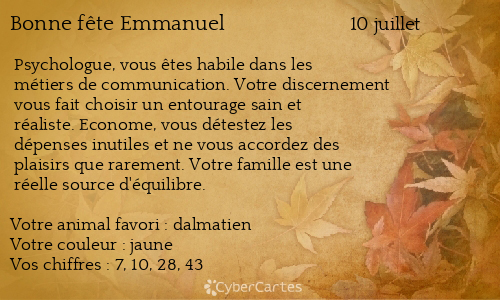 Carte bonne fête Emmanuel
