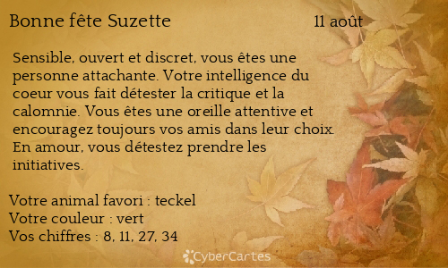 Carte bonne fête Suzette
