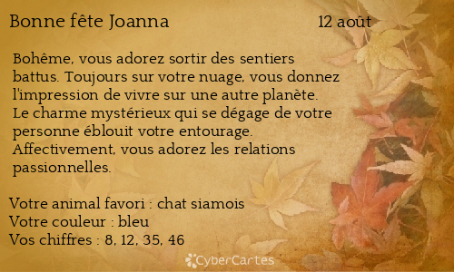 Carte bonne fête Joanna