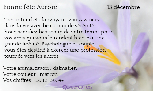 Carte Bonne Fete Aurore 13 Decembre