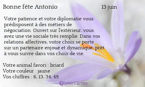 Carte bonne f&ecirc;te Antonio