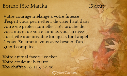Carte bonne fête Marika