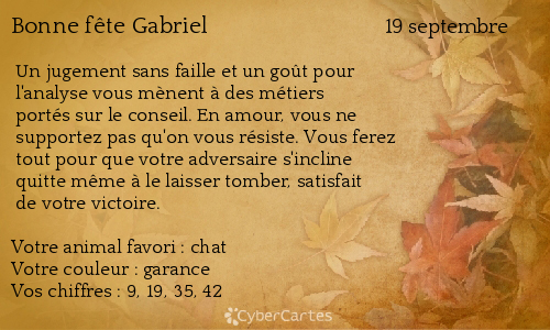 Carte Bonne Fete Gabriel 19 Septembre