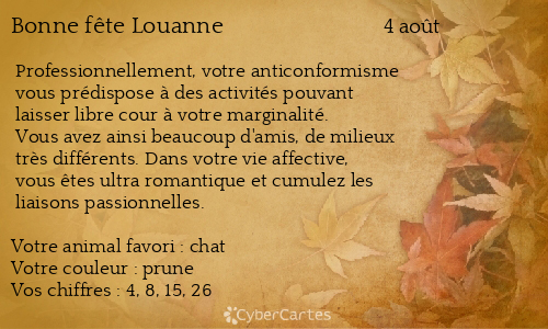 Carte Bonne Fete Louanne 4 Aout