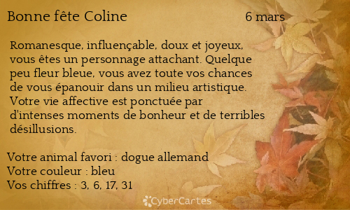 Carte Bonne Fete Coline 6 Mars