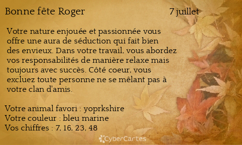 Carte Bonne Fete Roger 7 Juillet